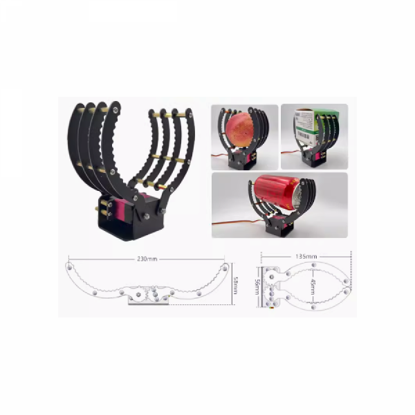 디바이스마트,기계/제어/로봇/모터 > 전문분야 로봇 > 로봇 Arm(로봇암/로봇팔),Yeahbot,기계식 로봇암 대형 클로 (블랙 골드) [MAC-001],대형 그리퍼 / 알루미늄 합금 + 구리 기둥 / 클램핑 범위 0~230mm / 서보 모델 TBS-K15/ZX20S / PWM 제어 or 직렬 포트 제어 / 최대 클램핑력 600g / 서보모터 별매