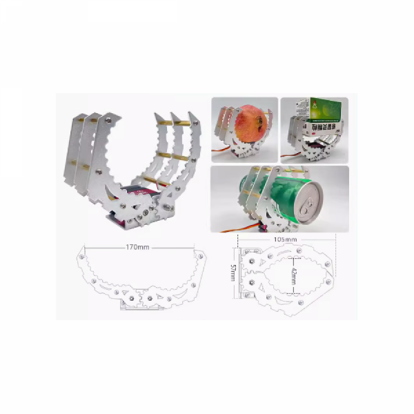 디바이스마트,기계/제어/로봇/모터 > 전문분야 로봇 > 로봇 Arm(로봇암/로봇팔),Yeahbot,대형 금속 기계식 클로 [MAC-002],서보 그리퍼 / 알루미늄 합금 + 구리 기둥 / 클램핑 범위 0~170mm / 서보 모델 TBS-K15/ZX20S / PWM 제어 or 직렬 포트 제어 / 최대 클램핑력 600g / 서보모터 별매