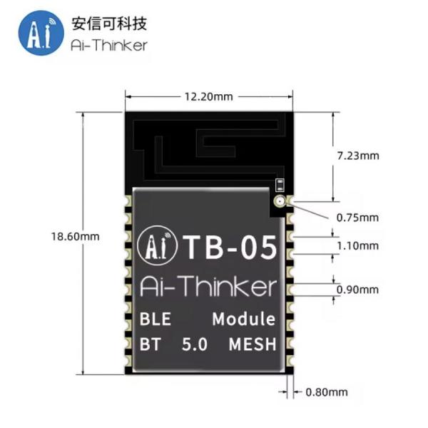 디바이스마트,MCU보드/전자키트 > 통신/네트워크 > 블루투스/BLE,Ai-Thinker,저전력 블루투스 BLE5.0 모듈 [TB-05],TLSR8250 칩을 기반으로 하는 BLE5.0 저전력 소비 모듈 / 크기 : 12.2*18.6*2.8mm / 주파수 : 2400~2483.5MHz
