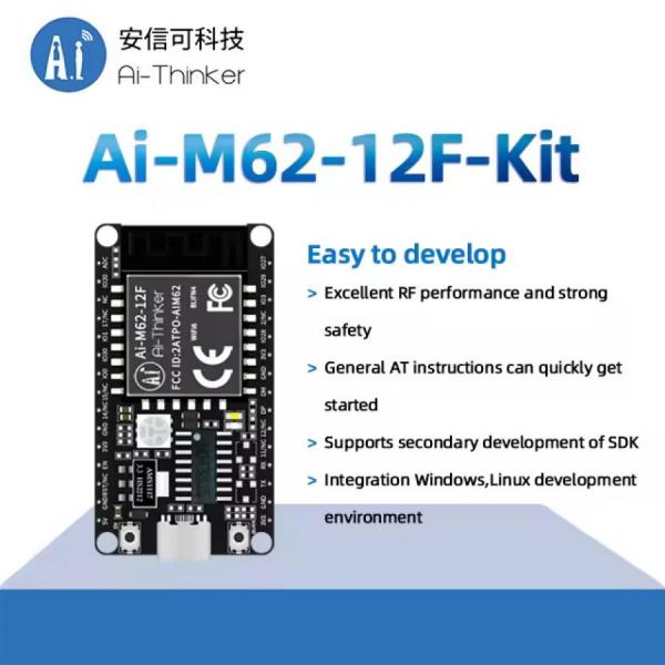 디바이스마트,MCU보드/전자키트 > 통신/네트워크 > 와이파이,Ai-Thinker,WiFi6 + 블루투스 BLE 5.3 콤보 모듈 [Ai-M62-12F-Kit],Ai-M62-12F 모듈용으로 설계된 개발 보드 / 칩셋 : BL616C / 크기 : 49.66*25.4mm / 전압 : 3V ~ 3.6V
