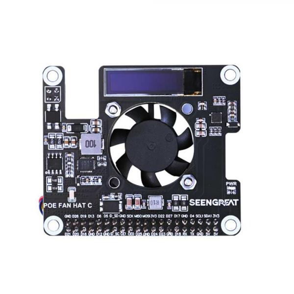 디바이스마트,오픈소스/코딩교육 > 라즈베리파이 > 라즈베리파이 확장보드/HAT,SEENGREAT,라즈베리파이5 POE HAT 디스플레이 팬 포함 [402285],라즈베리파이5 POE 확장보드 / IEEE 802.3af/at / 4핀 JST 커넥터 / 금속 방열판 / 0.87인치 OLED 디스플레이 / 입력 : 37V ~ 57V / 출력 : 5V / 팬 속도 : 9000 RPM