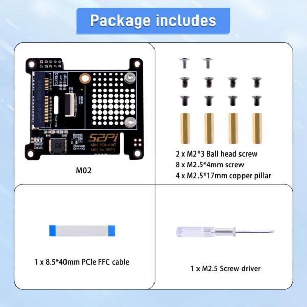 디바이스마트,오픈소스/코딩교육 > 라즈베리파이 > 라즈베리파이 확장보드/HAT,52PI,라즈베리파이5 미니 PCIe HAT M02 어댑터 보드 [EP-0217],라즈베리파이5 전용 Mini PCIe 호환 확장보드 / PCle FFC 케이블 포함