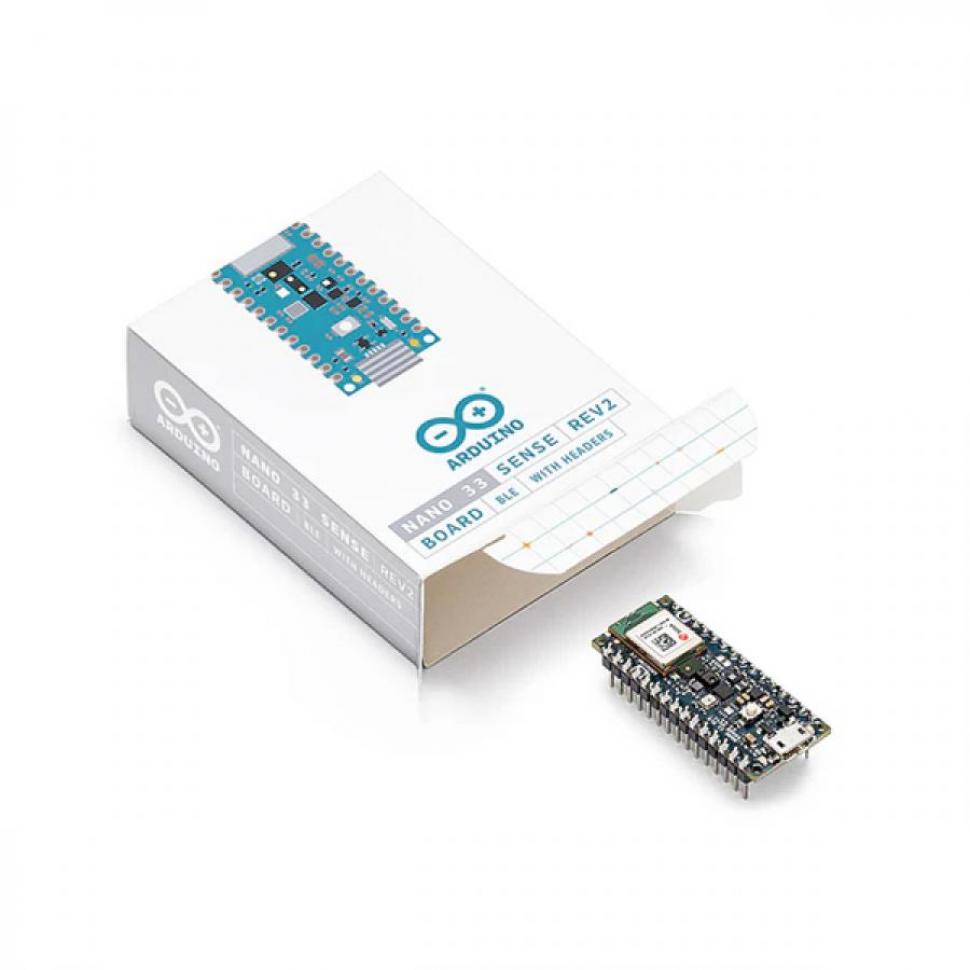 디바이스마트,오픈소스/코딩교육 > 아두이노 > 아두이노 정품 보드/쉴드/키트,아두이노,Arduino Nano 33 BLE Sense Rev2 with headers,ABX00070 / Nordic nRF52480 칩셋 기반 / 블루투스 5 모듈 내장 / BMI270 + BMM150 9축 IMU, HS3003 온습도 센서, LPS22HB 기압 센서 등 활용도 높은 센서가 모두 내장된 강력한 아두이노 나노 보드 (핀헤더 납땜 버전)