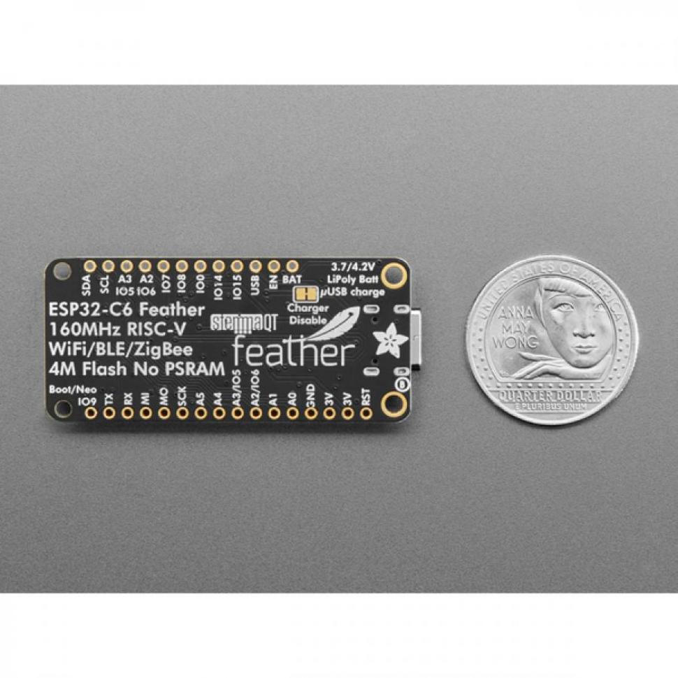 디바이스마트,MCU보드/전자키트 > 통신/네트워크 > 와이파이,Adafruit,Adafruit ESP32-C6 Feather - STEMMA QT [ada-5933],2.4GHz Wi-Fi 6, Bluetooth 5(LE) 및 802.15.4 프로토콜 통합