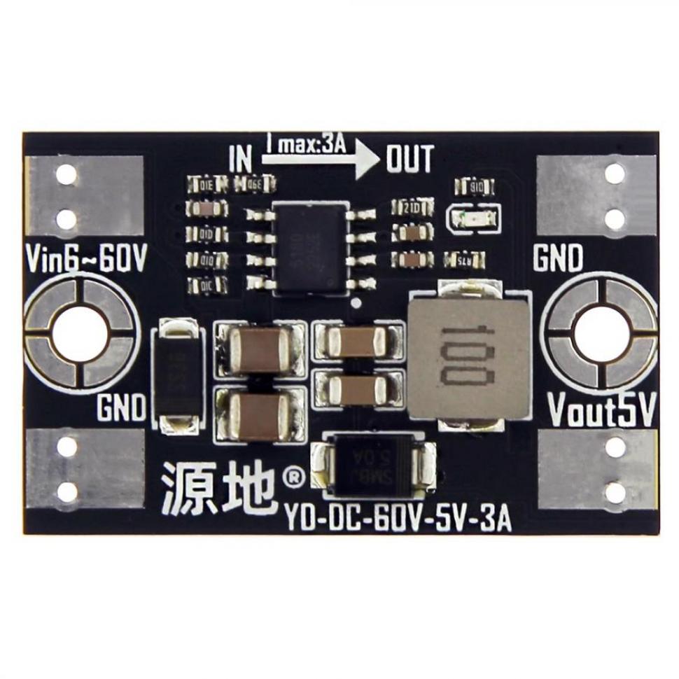 디바이스마트,MCU보드/전자키트 > 전원/신호/저장/응용 > 레벨컨버터/전압관리,VCC-GND Studio,DC-DC 5V 고전압 스탭 다운 컨버터 [VND044],6V~60V to 5V 3A(max) / 벅(buck) 컨버터 / 442khz