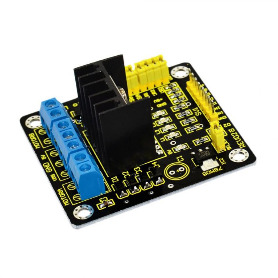 디바이스마트,오픈소스/코딩교육 > 아두이노 > 아두이노 모터/드라이버모듈,keyestudio,아두이노 L298N Dual H Bridge DC모터 드라이버 모듈 [KS0063],작업 모드: H 브릿지(더블 라인) / 제어 칩: L298N(ST) / 구동 전류: 2A (MAX 싱글 브리지) / 최대 전력: 25W / 주변 치수(mm): 43x43x27(길이x너비x높이)