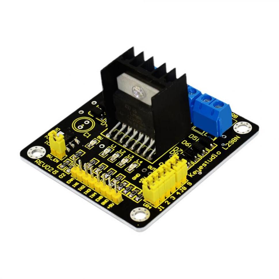 디바이스마트,오픈소스/코딩교육 > 아두이노 > 아두이노 모터/드라이버모듈,keyestudio,아두이노 L298N Dual H Bridge DC모터 드라이버 모듈 [KS0063],작업 모드: H 브릿지(더블 라인) / 제어 칩: L298N(ST) / 구동 전류: 2A (MAX 싱글 브리지) / 최대 전력: 25W / 주변 치수(mm): 43x43x27(길이x너비x높이)