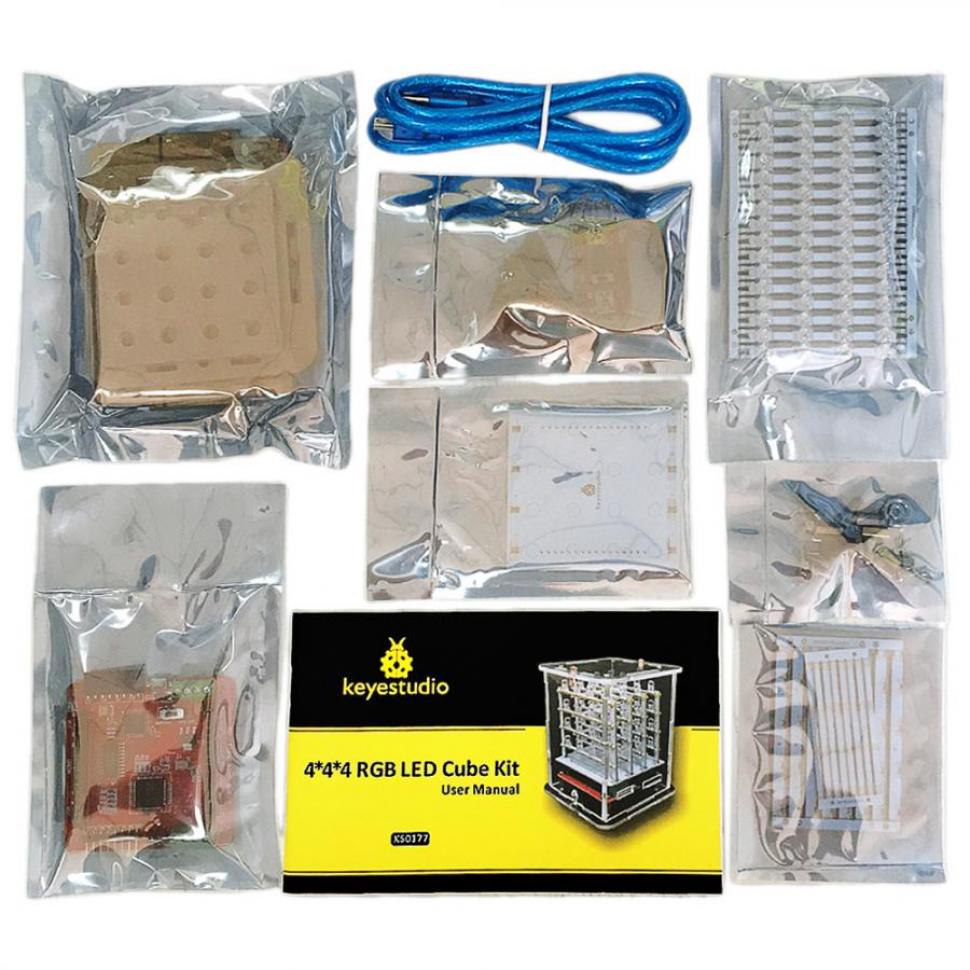 디바이스마트,오픈소스/코딩교육 > 아두이노 > 아두이노 교육용키트,keyestudio,아두이노 4X4X4 RGB LED 큐브 키트 [KS0177],RGB 드라이버 보드+FDTI 모듈 포함 / 64개의 RGB LED / 8*8 LED RGB 매트릭스 드라이버 보드 / 7-12V 독립 전원 공급