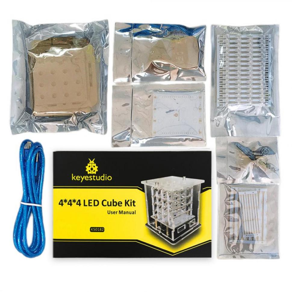 디바이스마트,오픈소스/코딩교육 > 아두이노 > 아두이노 교육용키트,keyestudio,아두이노 4X4X4 LED 큐브 키트 (블루) [KS0182],FTDI 모듈 포함 / 64개의 블루 LED 채택 / 작동 전압 : 5V / 작동 전류: 150MA