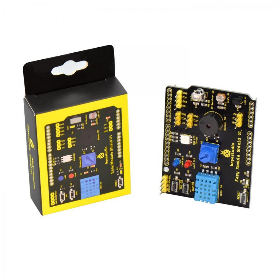 디바이스마트,오픈소스/코딩교육 > 아두이노 > 아두이노 호환쉴드,keyestudio,아두이노 다목적 쉴드 V1 [KS0183],UNO R3, MEGA2560 등의 주요 컨트롤러와 호환됩니다. / 온도와 습도를 측정하는 DHT11 센서가 함께 제공됩니다. / 풀 컬러 RGB LED가 함께 제공됩니다. / LM35D 온도 센서가 함께 제공됩니다.