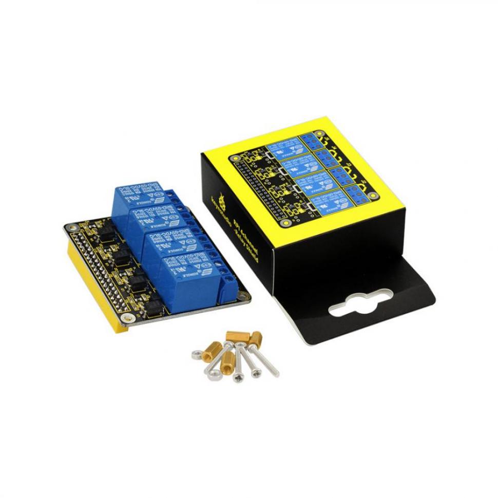 디바이스마트,오픈소스/코딩교육 > 라즈베리파이 > 라즈베리파이 확장보드/HAT,keyestudio,라즈베리파이 4채널 릴레이 5V 쉴드 [KS0212],릴레이는 PCB에서 분리되어 있습니다. / 4채널 입력 및 출력을 제공 / 제어 신호: TTL 레벨 / 정격 전류: 10A(NO) 5A(NC)