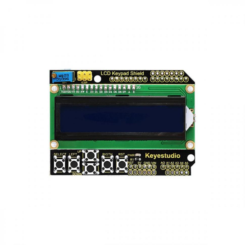 디바이스마트,오픈소스/코딩교육 > 아두이노 > 아두이노 LED/LCD모듈,keyestudio,아두이노 ATMEGA2560 1602 LCD 디스플레이 모듈 [KS0256],아두이노 우노 호환 / LCD 크기(mm): 20.5*41 / 표시 용량: 16*2 문자 / 파란색 배경에 흰색 텍스트 / 문자 크기(mm): 2.95*4.35(폭*높이) / 크기(mm): 80*58*22 / 무게: 51.5g