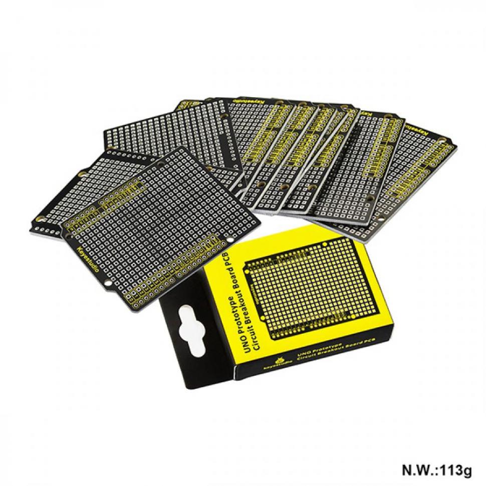 디바이스마트,오픈소스/코딩교육 > 아두이노 > 아두이노 호환보드,keyestudio,아두이노 우노 R3 프로토타입 PCB보드 [KS0322],아두이노 우노 R3 호환 / 프로토타입 회로 기판 PCB 10개 포함 / 소재: 고품질 FR-4 PCB / 구멍 피치: 2.54mm / 구멍 직경: 1.0mm / 3mm 고정 구멍 4개 포함