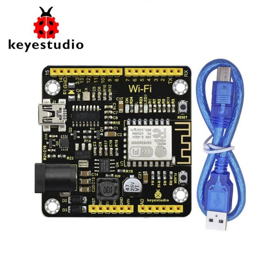 디바이스마트,오픈소스/코딩교육 > 아두이노 > 아두이노 호환보드,keyestudio,아두이노 ESP8266 WI-FI 개발보드 (USB 케이블 포함) [KS0354],마이크로컨트롤러: ESP8266-12F / 작동 전압: 3V3 / IO 출력 최대 전류: 12mA / 외부 전원 잭(DC 7-12V) 제공 / 크기(mm): 54*56*15