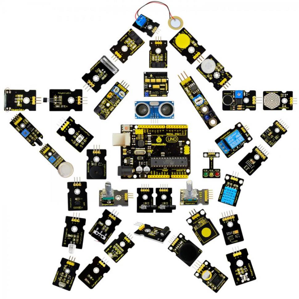 디바이스마트,오픈소스/코딩교육 > 아두이노 > 아두이노 교육용키트,keyestudio,아두이노 우노 37종 센서 스타터 V2.0 키트 (우노 포함) [KS0400],디지털/아날로그 센서는 물론 초음파 모듈, 조이스틱, 릴레이 모듈, 가속 모듈 등의 특수 모듈이 들어 있습니다.