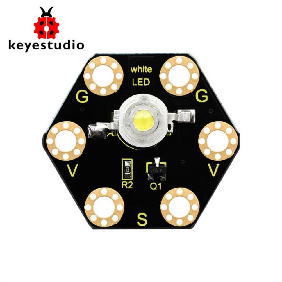 디바이스마트,오픈소스/코딩교육 > Micro:Bit > 마이크로비트 센서/모듈,keyestudio,마이크로비트 1W LED 모듈 [KS0417],작동 전압: DC 3.0-3.3V / 작동 전류: 400mA / 전력: 1W / 조명 색상: 흰색 / 크기(mm): 31*27*8 / 무게: 2.4g / 환경 속성: ROHS
