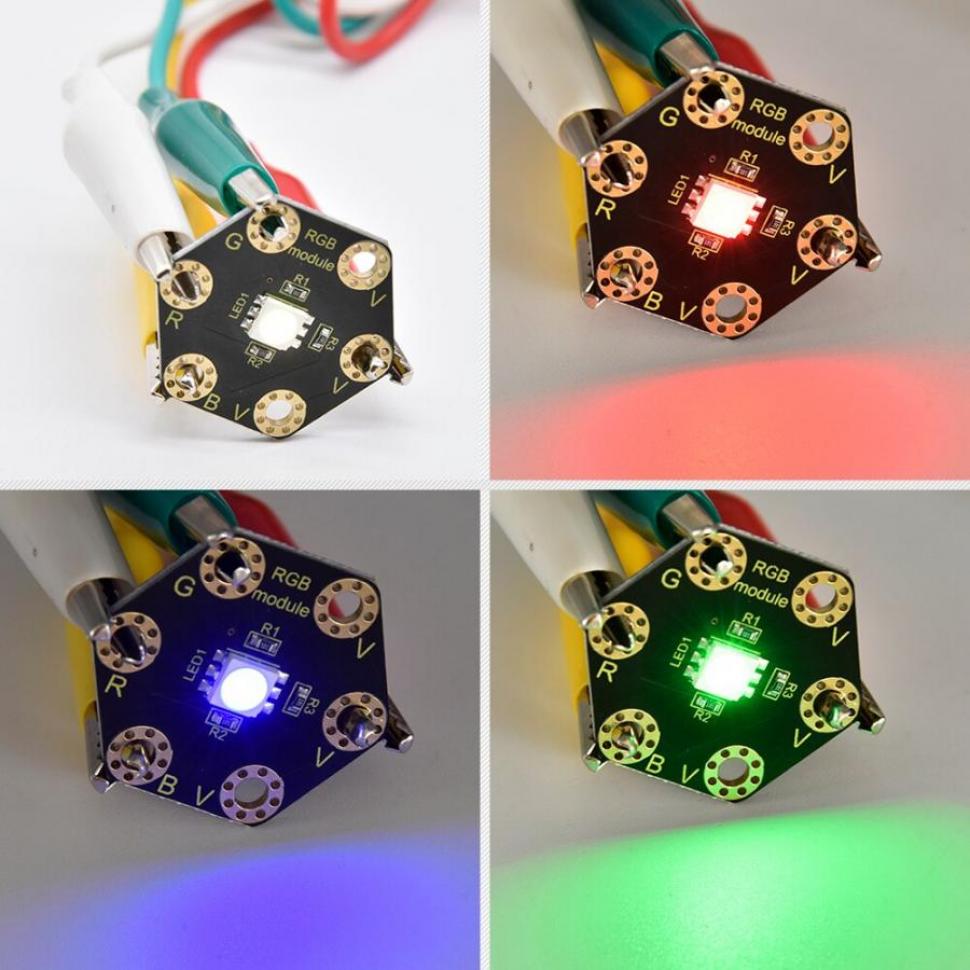 디바이스마트,오픈소스/코딩교육 > Micro:Bit > 마이크로비트 센서/모듈,keyestudio,마이크로비트 5050 RGB LED 모듈 [KS0418],작동 전압: DC 3.0-3.3V / 제어 모드: 활성 LOW(공통 애노드) / 크기(mm): 31*27*3 / 무게: 1.8g / 환경 속성: ROHS