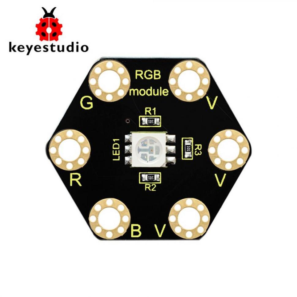 디바이스마트,오픈소스/코딩교육 > Micro:Bit > 마이크로비트 센서/모듈,keyestudio,마이크로비트 5050 RGB LED 모듈 [KS0418],작동 전압: DC 3.0-3.3V / 제어 모드: 활성 LOW(공통 애노드) / 크기(mm): 31*27*3 / 무게: 1.8g / 환경 속성: ROHS