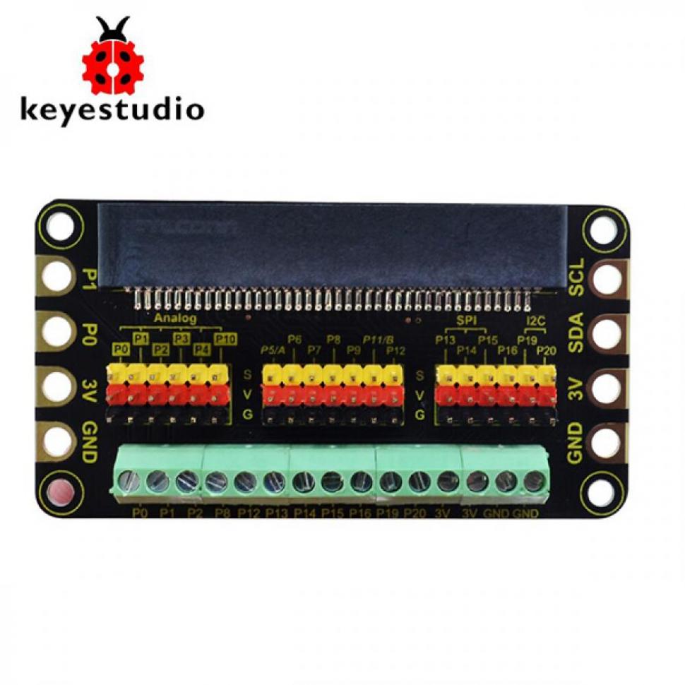 디바이스마트,오픈소스/코딩교육 > Micro:Bit > 마이크로비트 확장/변환보드,keyestudio,마이크로비트 터미널 블록 쉴드 [KS0433],작동 전압: DC3.0-3.3V / 핀 피치: 2.54mm / 녹색 단자대 간격: 3.5mm / 크기(mm): 76*41*12 / 무게: 25.5g