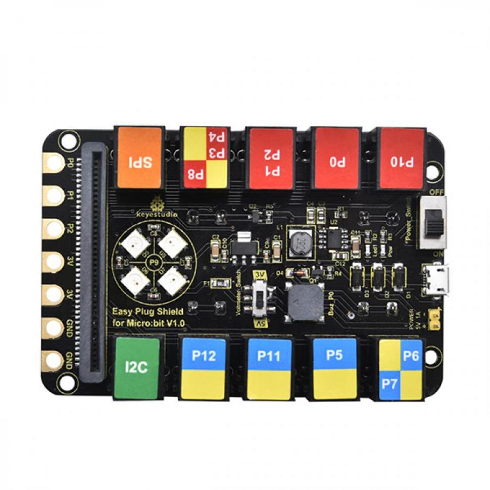디바이스마트,오픈소스/코딩교육 > Micro:Bit > 마이크로비트 확장/변환보드,keyestudio,마이크로비트 EASY PLUG - 6P6C 쉴드 V1.0 [KS0437],전원 공급 장치: 14500 리튬 배터리 2개 또는 DC 5V 입력 / 인터페이스: RJ11 6P6C; 골든 에지 커넥터 / 크기(mm): 97*65*34 / 무게: 53g