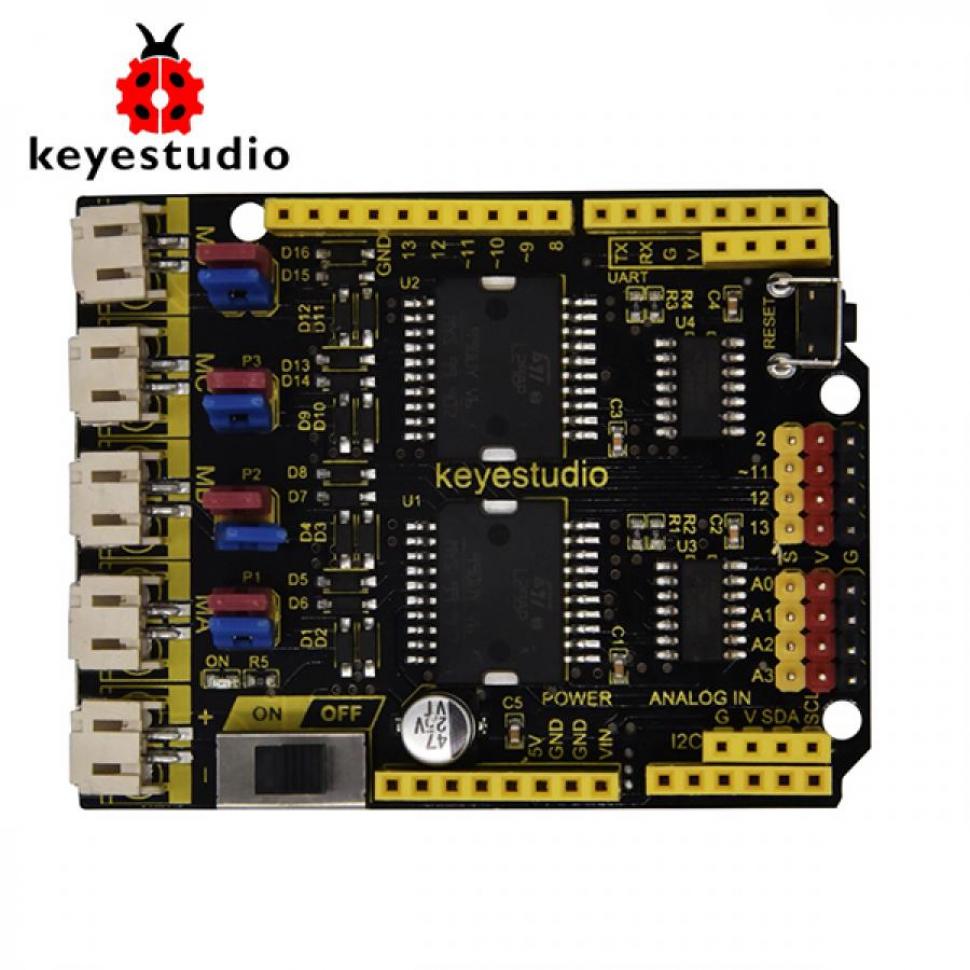 디바이스마트,오픈소스/코딩교육 > 아두이노 > 아두이노 모터/드라이버모듈,keyestudio,아두이노 로봇용 L298P 4채널 모터 드라이브 쉴드 V1.0 [KS0448],로직부 입력전압: DC5V / 구동부 입력 전압: DC 7-12V / 흰색 커넥터: PH2.0-2P / 핀/암 헤더 피치: 2.54mm / 고정 구멍 직경: 3mm