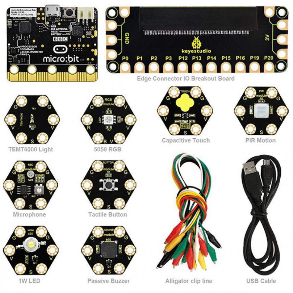 디바이스마트,오픈소스/코딩교육 > Micro:Bit > 마이크로비트 교육용키트,keyestudio,마이크로비트 Honeycomb 스마트 웨어러블 코딩 키트 [KS0456],RGB LED, 버튼, 부저, TEMT6000 조명 모듈 등과 같은 몇 가지 기본 전자 모듈이 포함되어 있습니다.