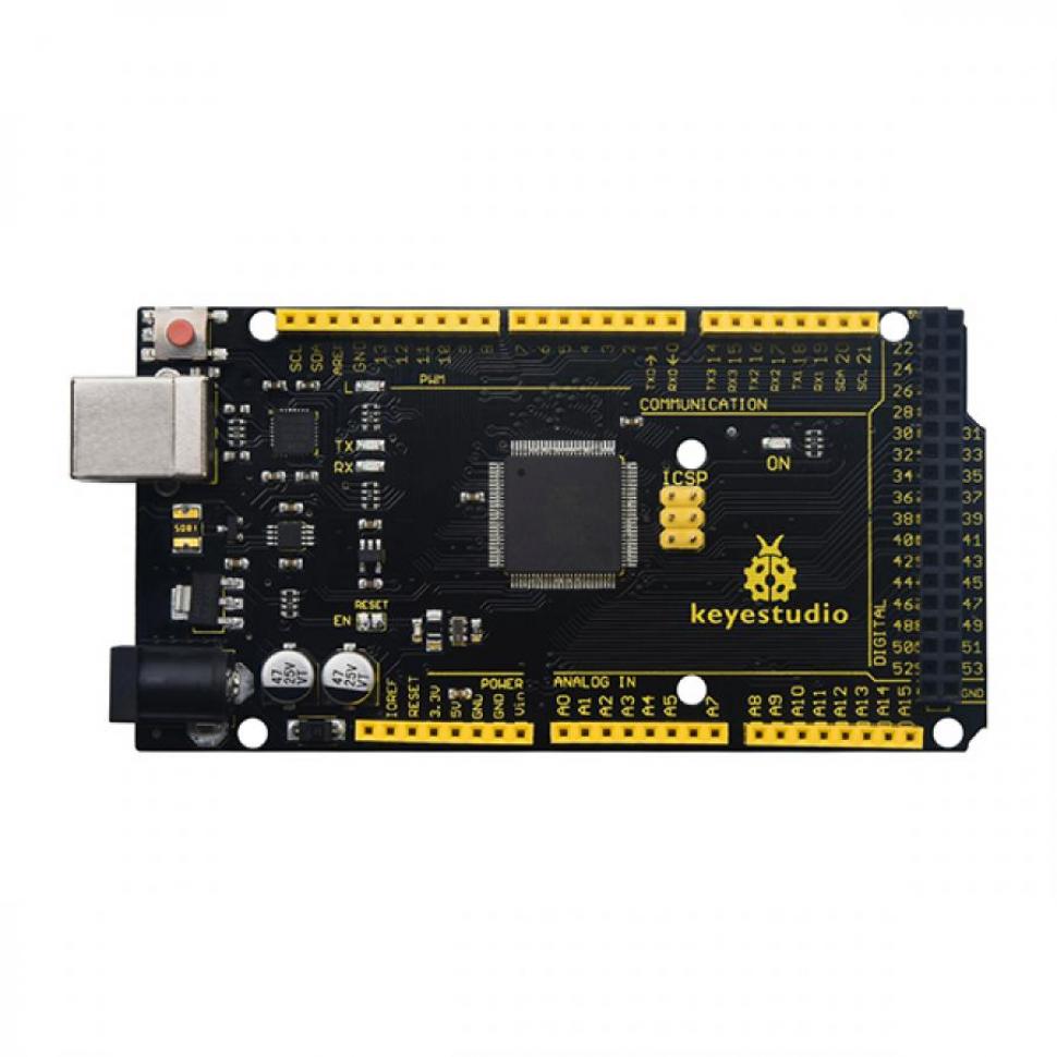 디바이스마트,오픈소스/코딩교육 > 아두이노 > 아두이노 호환보드,keyestudio,아두이노 메가2560 호환보드 CP2102 (USB 케이블 포함) [KS0498],54개의 디지털 입출력 핀(그 중 15개는 PWM 출력으로 사용 가능), 16개의 아날로그 입력, 4개의 UART(하드웨어 직렬 포트), 16MHz 크리스털 발진기, USB 연결, 전원 잭, 1개의 ICSP 헤더, 리셋 버튼이 있습니다.