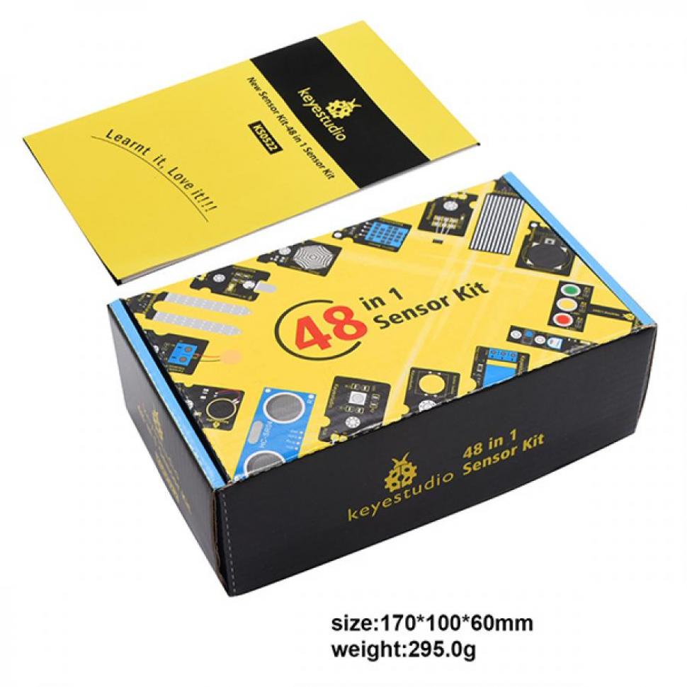 디바이스마트,오픈소스/코딩교육 > 아두이노 > 아두이노 교육용키트,keyestudio,아두이노 48종 센서 스타터 키트 [KS0522],마이크로컨트롤러에서 일반적으로 사용되는 48가지 종류의 센서 모듈이 들어 있습니다. 액티브 버저 모듈, 5V 릴레이 모듈, 온도 및 습도 모듈 등이 있습니다.