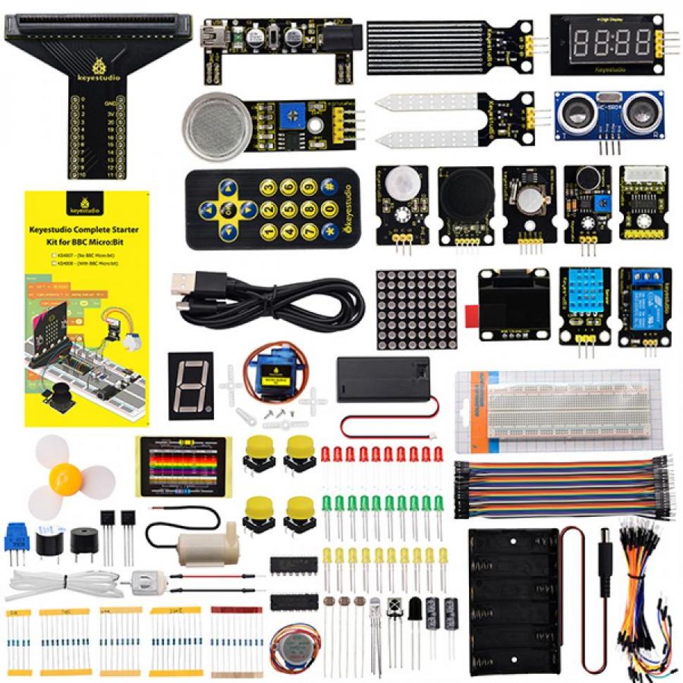 디바이스마트,오픈소스/코딩교육 > Micro:Bit > 마이크로비트 교육용키트,keyestudio,마이크로비트 컴플리트 스타터 키트 V2 (마이크로비트 미포함) [KS4007],청소년의 프로그래밍 교육에 적용되며, 온보드 Bluetooth, 가속기, 3개 버튼, 전자 나침반 및 5 x 5 LED 매트릭스가 함께 제공됩니다.