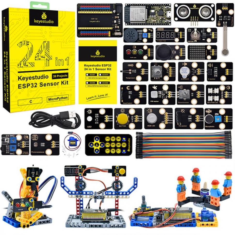디바이스마트,오픈소스/코딩교육 > 아두이노 > 아두이노 교육용키트,keyestudio,아두이노 24종 ESP32 센서 스타터 키트 (ESP32 메인보드 포함) [KS5007],24개의 센서와 모듈은 ESP32 확장 보드와 완벽하게 호환됩니다. ESP32 메인보드를 ESP32 확장 보드에 쌓고 점퍼 와이어로 연결하기만 하면 되므로 간단하고 편리합니다.