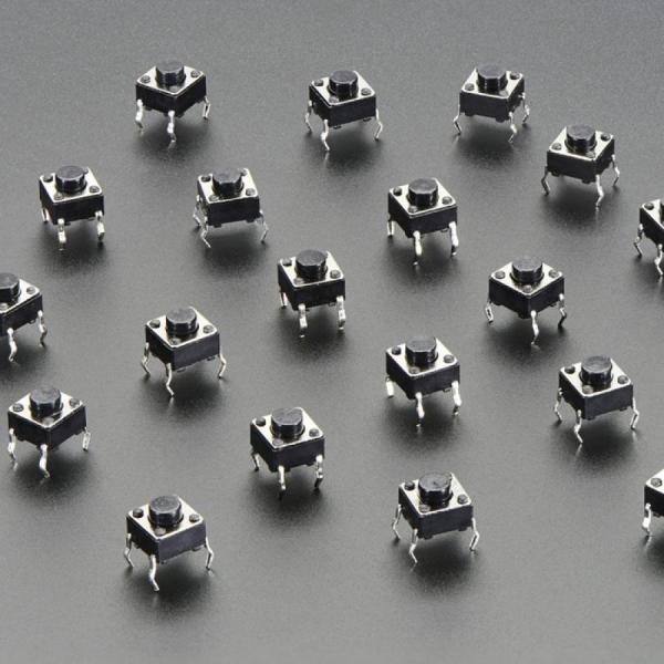 디바이스마트,스위치/부저/전기부품 > 스위치 > Tact 스위치,Adafruit,Tactile Button switch (6mm) x 20 pack [ada-367],핀은 일반적으로 열려있고 (연결이 끊어짐) 버튼을 누르면 잠시 닫힙니 / 20개입 / 크기 : 6x6x5mm