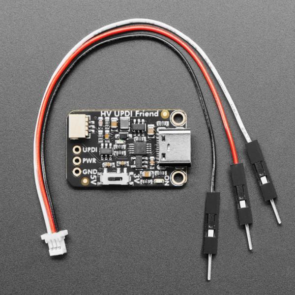 디바이스마트,MCU보드/전자키트 > 통신/네트워크 > USB관련,Adafruit,Adafruit High Voltage UPDI Friend - USB Serial UPDI Programmer [ada-5893],UPDI에 빠른 12V 펄스를 보낼 수 있습니다 / 3V 또는 5V 전원 및 로직 선택 / RX와 TX 사이의 1K 루프백 저항기 / USB Type C / JST SH 케이블 포함