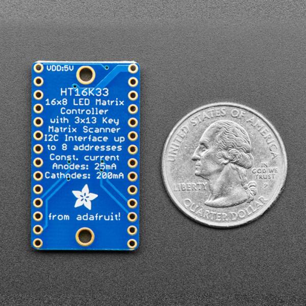 디바이스마트,LED/LCD > LED 인테리어조명 > LED 모듈,Adafruit,Adafruit 16x8 LED Matrix Driver Backpack - HT16K33 Breakout [ada-1427],HT16K33 칩 / 통신 프로토콜 : I2C / 8개의 매트릭스 / 각각 16x8 LED를 제어하여 총 1024개의 LED 사용