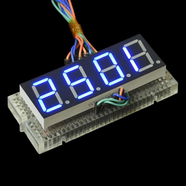 디바이스마트,LED/LCD > FND/도트매트릭스 > FND(세그먼트LED) > FND,SparkFun,7-Segment Display - 20mm (Blue) [COM-11408],파란색 / 20mm 4자리 7세그먼트 / LED는 1.9VDC의 순방향 전압과 20mA의 최대 순방향 전류를 갖습니다 / 크기 : 71.6 x 25.7mm