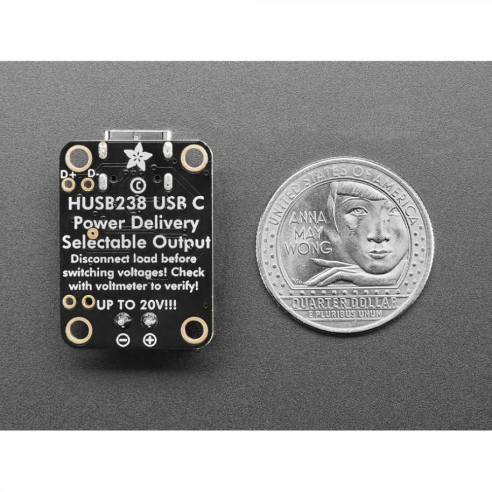 디바이스마트,MCU보드/전자키트 > 통신/네트워크 > USB관련,Adafruit,Adafruit USB Type C Power Delivery Dummy - I2C or Switchable - HUSB238 - STEMMA QT / Qwiic [ada-5991],즉석 전압 변경 허용 / Qwiic/QT를 사용한 I2C 제어 플러그 앤 플레이를 위한 Stemma QT / I2C를 사용하여 동적 쿼리 및 설정 가능