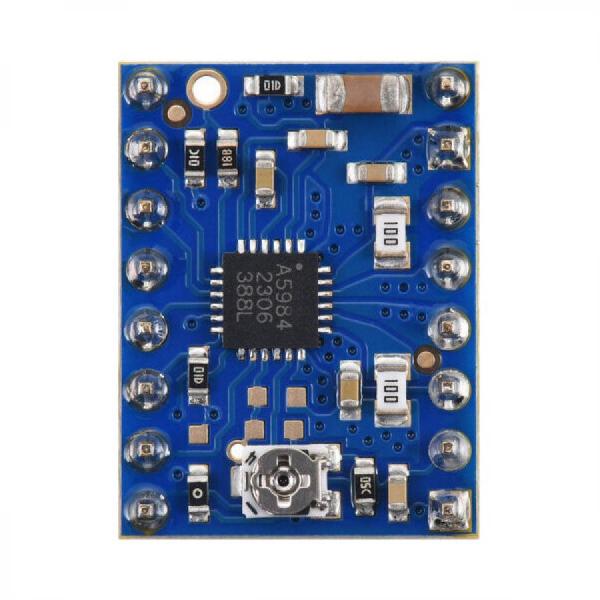 디바이스마트,기계/제어/로봇/모터 > 모터드라이버 > 스텝모터 드라이버 > 바이폴라 스텝모터 드라이버,,A5984 Stepper Motor Driver Carrier, Adjustable Current, Blue Edition (Soldered Header Pins) #5341,블루 에디션 / 납땜 헤더 핀 포함 / 최대 약 1.2A 연속 전류 공급