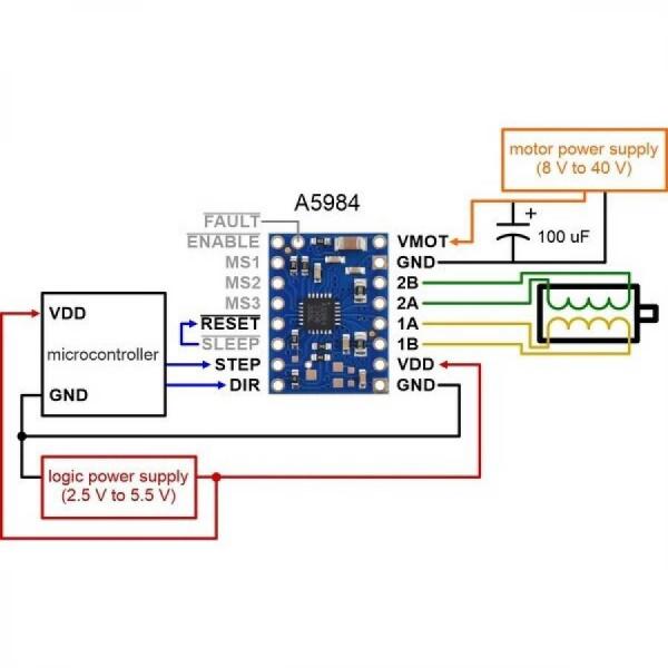 디바이스마트,기계/제어/로봇/모터 > 모터드라이버 > 스텝모터 드라이버 > 바이폴라 스텝모터 드라이버,Pololu,A5984 Stepper Motor Driver Carrier, Fixed 1A@5V / 660mA@3.3V, Blue Edition #5346,블루 에디션 /  8가지 다른 마이크로스테핑 분해능(1/32단계까지) 제공 / 과전류 및 과열 보호 기능 / VDD : 5V @ 1A, VDD : 3.3V @ 660mA / 4층 PCB