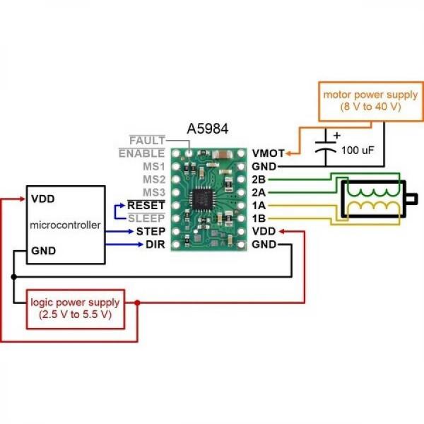 디바이스마트,기계/제어/로봇/모터 > 모터드라이버 > 스텝모터 드라이버 > 바이폴라 스텝모터 드라이버,Pololu,A5984 Stepper Motor Driver Carrier, Fixed 750mA@5V / 500mA@3.3V #5348,8가지 다른 마이크로스테핑 분해능(1/32단계까지) 제공 / 과전류 및 과열 보호 기능 / VDD : 5V @ 750mA, VDD : 3.3V @ 500mA
