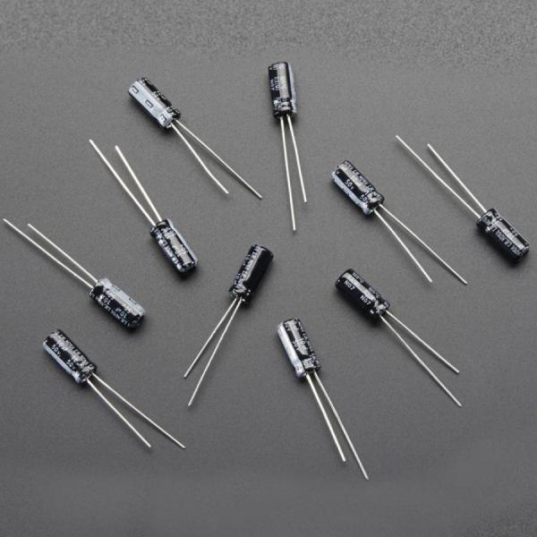 디바이스마트,RLC/수동소자 > (C) 캐패시터 > 전해 캐패시터(E/C) > 전해캐패시터 (미분류),Adafruit,10uF 50V Electrolytic Capacitors - Pack of 10 [ada-2195],10uF 50v 커패시터 10팩 / 최대 50V 까지의 모든 DC 전압에 사용 가능 / 허용 오차 : ±20%