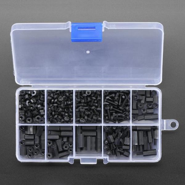 디바이스마트,RLC/수동소자 > 엔지니어 샘플키트 > 볼트/너트/기계부품 키트,Adafruit,Black Nylon Machine Screw and Stand-off Set – M2.5 Thread [ada-3299],총 380개 / 나사,너트,육각 스탠드오프 제공
