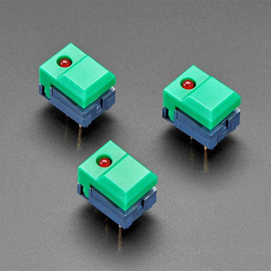 Step Switch with LED - Three Pack of Green with Red LED - PB86 [ada-5518]