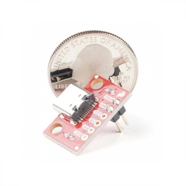 디바이스마트,MCU보드/전자키트 > 통신/네트워크 > USB관련,SparkFun,SparkFun USB-C Breakout - Horizontal (with Headers) [BOB-16998],작은 SMD 패드를 하나하나 납땜할 필요 없이 USB-C 커넥터를 프로젝트에 통합할 수 있습니다 / 커넥터: USB Type-C / 크기 : 22.1 x 14 x 4.9mm / 최대 1.5A의 정격 전력 제공