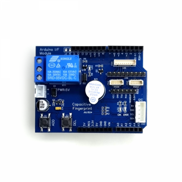 디바이스마트,MCU보드/전자키트 > 센서모듈 > 기울기/진동/충격/터치 > 지문/전도성/터치센서,한진데이타,아두이노 정전용량 지문인식 실드(P1522-4),R502 / R558 등의 지문인식센서를 연결하여 테스트할 수 있는 실드입니다.