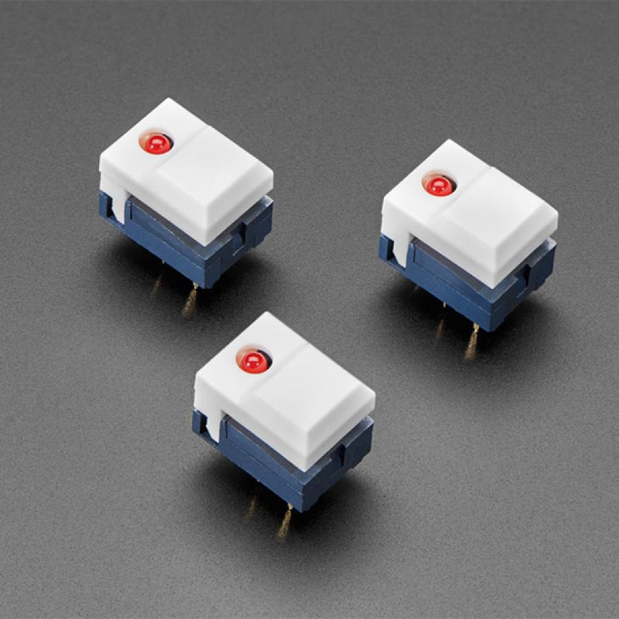 Step Switch with LED - Three Pack of White with Red LED - PB86 [ada-5519]