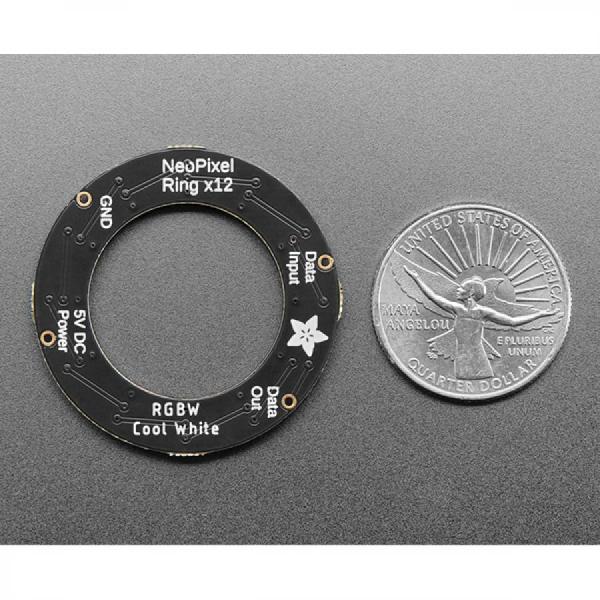 디바이스마트,LED/LCD > LED 인테리어조명 > LED 모듈,Adafruit,NeoPixel Ring - 12 x 5050 RGBW LEDs w/ Integrated Drivers - Cool White - ~6000K [ada-2853],쿨 화이트 / 12개의 초고휘도 스마트 LED NeoPixels가 1.45인치(37mm) 외경의 원형으로 배열 / 전원 공급 : 5VDC / 800KHz 프로토콜 사용