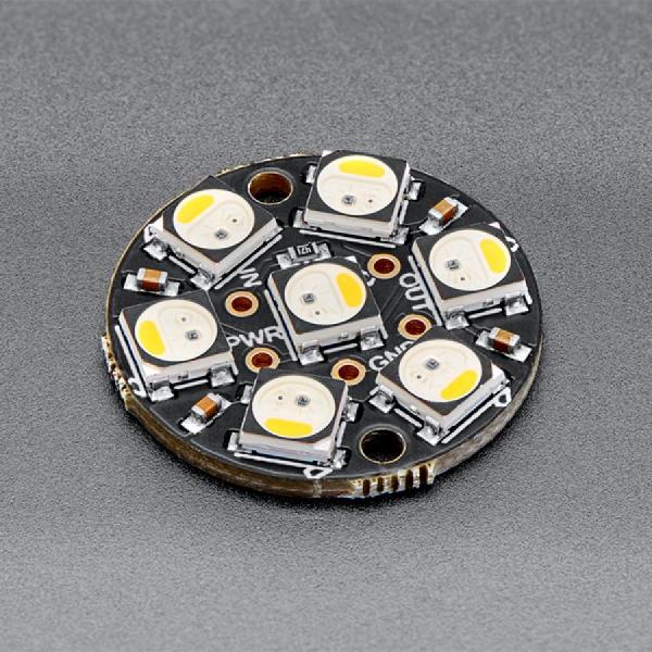 디바이스마트,LED/LCD > LED 인테리어조명 > LED 모듈,Adafruit,NeoPixel Jewel - 7 x 5050 RGBW LED w/ Integrated Drivers - Natural White - ~4500K [ada-2859],채널당 8비트 PWM으로 제어 / ~18mA의 정전류 구동 / 전원 공급 : 5VDC / 800KHz 프로토콜 사용