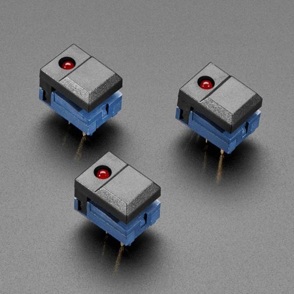 디바이스마트,스위치/부저/전기부품 > 스위치 > 푸쉬버튼 스위치 > 조광형 스위치,Adafruit,Step Switch with LED - Three Pack of Black with Red LED - PB86 [ada-5502],PB86 / 검은색 푸쉬 스위치 / 순간 SPDT 유형 / 4개 중 2개의 핀이 공통으로 작용 / 최대 20mA, 2.1V / LED 내장 / 17x12x14 mm