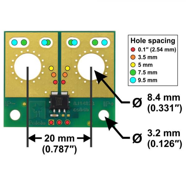 디바이스마트,MCU보드/전자키트 > 센서모듈 > 전압/전류센서,Pololu,ACS72981ELRATR-200B3 Current Sensor Large Carrier -200A to +200A, 3.3V #5281,낮은 저항(~0.2 mΩ) / 200B3 / 범위 : ±200 A (양방향) / 공급 전압 : 3.0V ~ 3.6V / 감도 @ 3.3V : 6.6mV/A / 제로포인트 @ 3.3V : 1.65V / 크기 : 1.4 x 1.2