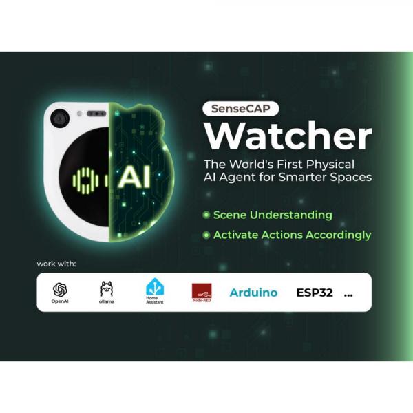 디바이스마트,기계/제어/로봇/모터 > 스마트팜 > 제어 > 컨트롤러,Seeedstudio,SenseCAP Watcher W1-B 화이트 인클로저 [113991275],화이트 버전 / ESP32S3에 기반 / Himax WiseEye2 HX6538 AI 칩과 Arm Cortex-M55 및 Ethos-U55 통합 /카메라, 마이크, 스피커 장착 / 주변 환경 인식하여 그에 따라 동작을 트리거 / 5V DC 전원 / 작동 온도 : 0~45도