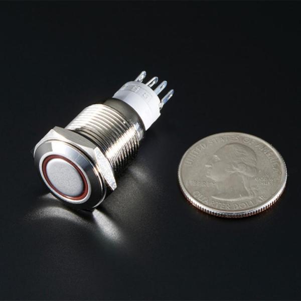 디바이스마트,스위치/부저/전기부품 > 스위치 > 푸쉬버튼 스위치 > 메탈 스위치,Adafruit,Rugged Metal Pushbutton with Red LED Ring - 16mm Red Momentary [ada-559],빨간색 플라스틱 LED 링 / 순간 푸시 버튼 / 스위치 정격 : 3A/ 250VDC / 온도 : -20 C ~ +55 C / 램프 정격 전압 : 6V / 작동압력 : 1.5 - 2.5N